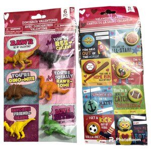 6~Dinosaur Valentine's Day Cards with Dinosaur Party School & 8~Sports Clips